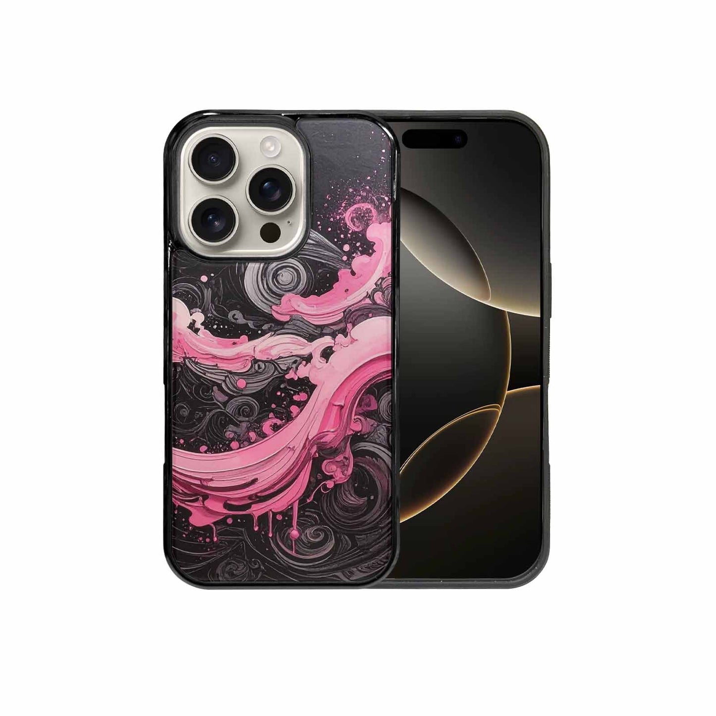 iPhone 16 Pro Case — Van Gogh Swirl Black Pink Ink, Customized Protective Case