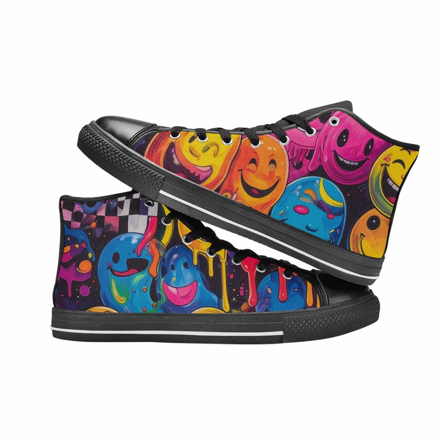 MEN'S Yellow Smiley Face High Top Canvas Aesthetic Custom Sneakers