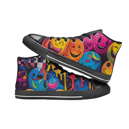 MEN'S Yellow Smiley Face High Top Canvas Aesthetic Custom Sneakers