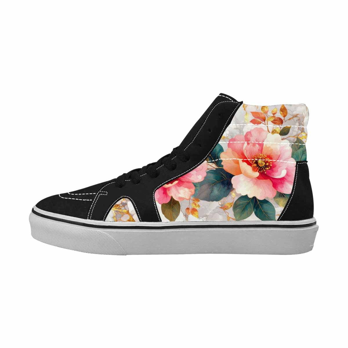 WOMEN'S Marble Floral High Top Canvas Cottagecore Custom Shoes