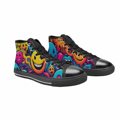 MEN'S Yellow Smiley Face High Top Canvas Neon Fantasy Custom Shoes