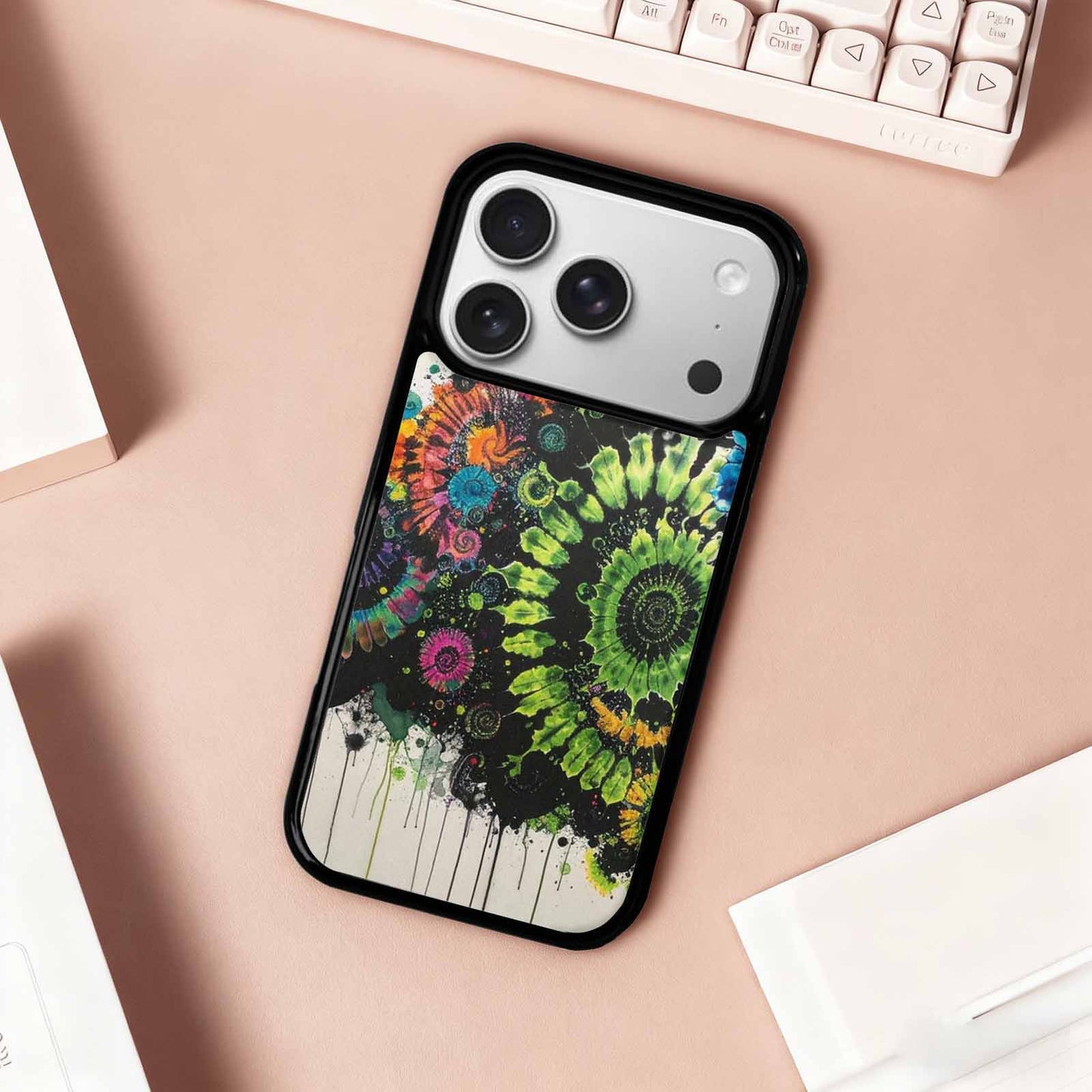 iPhone 17 Pro Case — Black Green Ink Tie Dye Tie, Custom Designed Case Cover