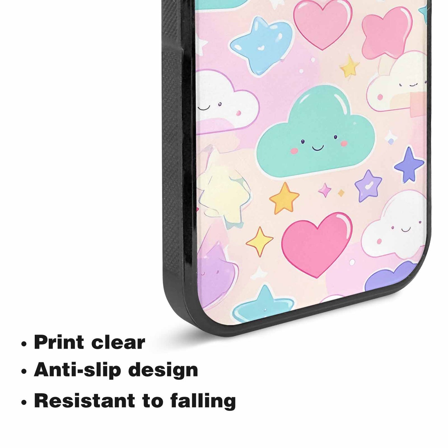 iPhone 15 Plus Case — Cute Kawaii Style Generic Icons Stars, Personalized Phone Case