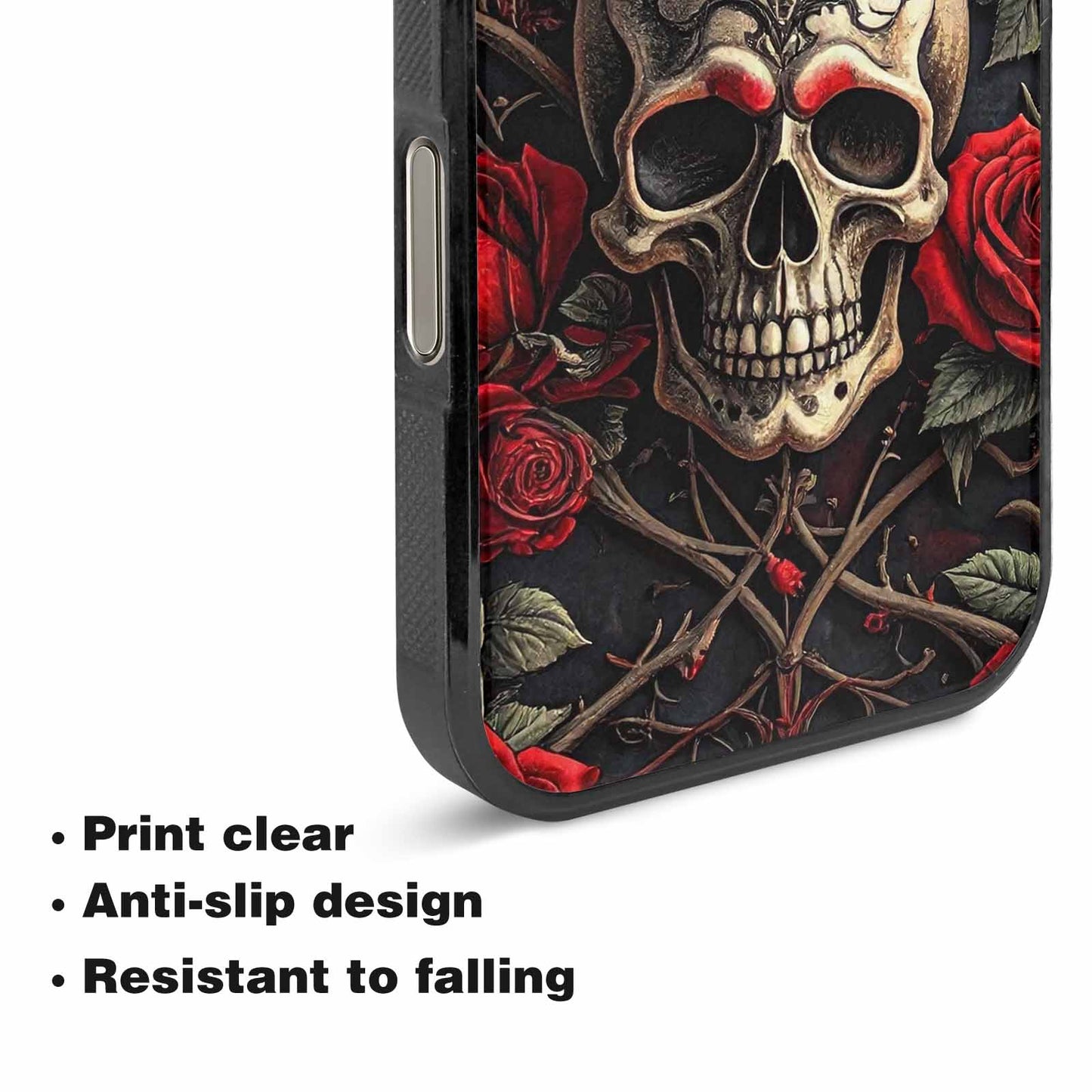 iPhone 16 Pro Case — Gothic Skulls Roses, Custom Designed Case Cover