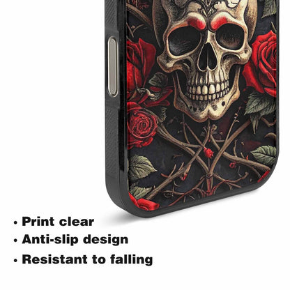 iPhone 16 Pro Case — Gothic Skulls Roses, Custom Designed Case Cover