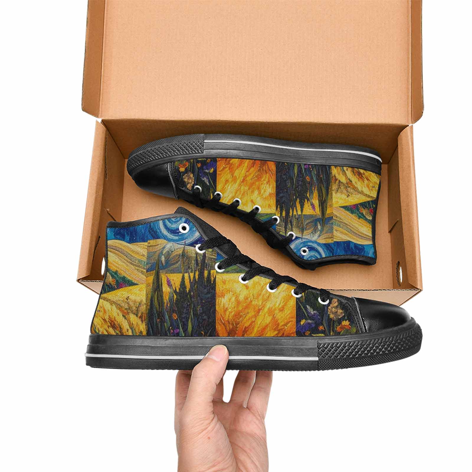 WOMEN'S Van Gogh-Style Swirl High Top Canvas Surreal Custom Sneakers