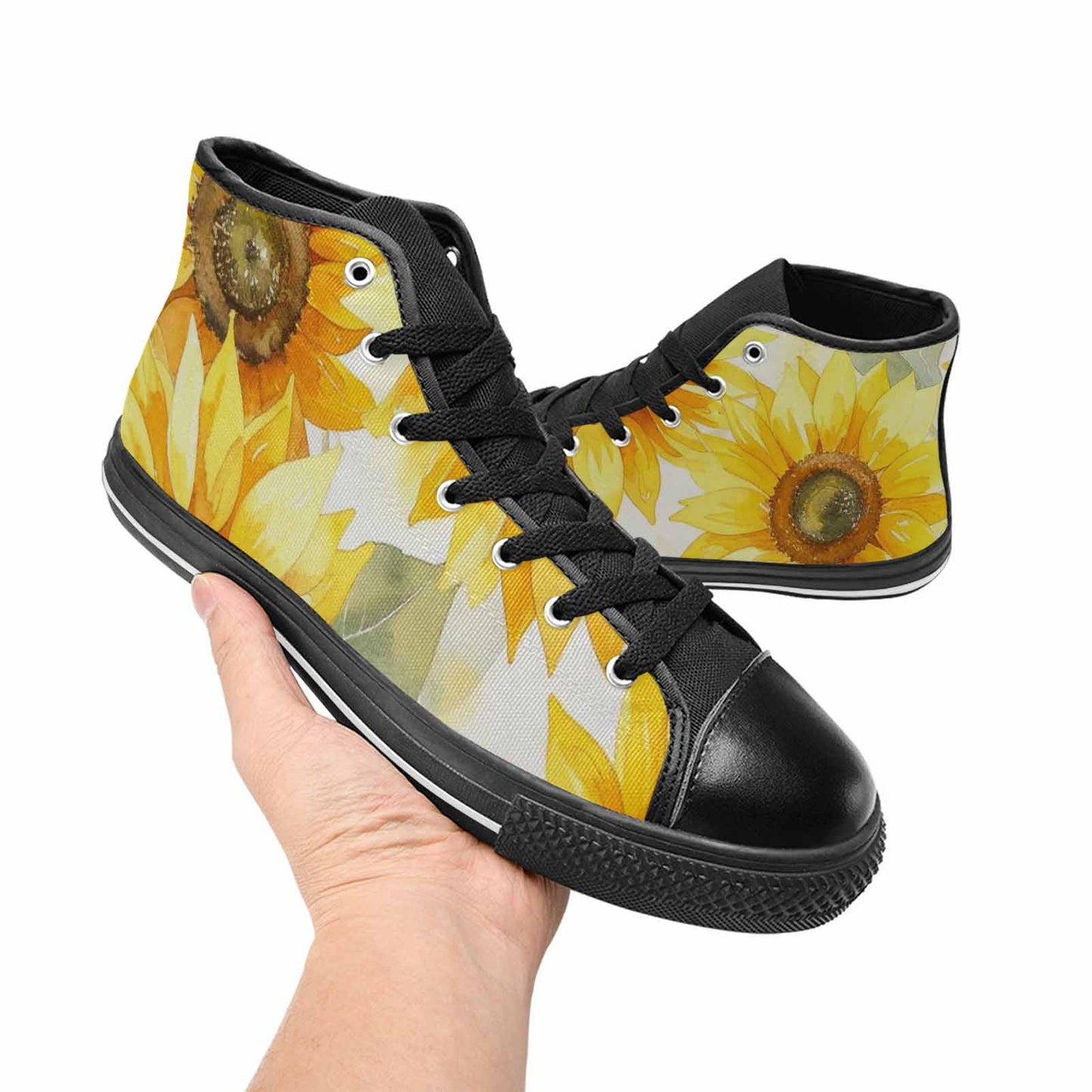 WOMEN'S Sunflowers Watercolor High Top Canvas Y2K Custom Sneakers