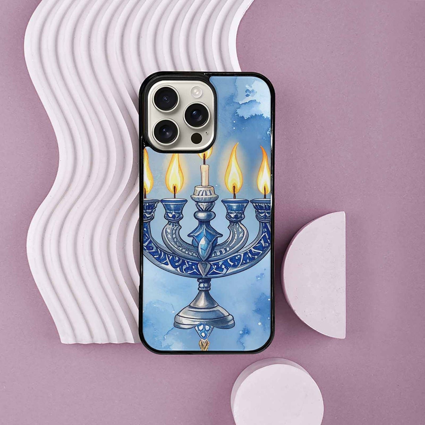 iPhone 16 Pro Max Case — Hanukkah Menorah Pattern Seamless Repeat Jewish, Original Design Phone Case