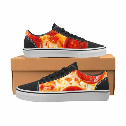 WOMEN'S Pepperoni Pizza Print Canvas Lace-Up Dark Academia Custom Sneakers