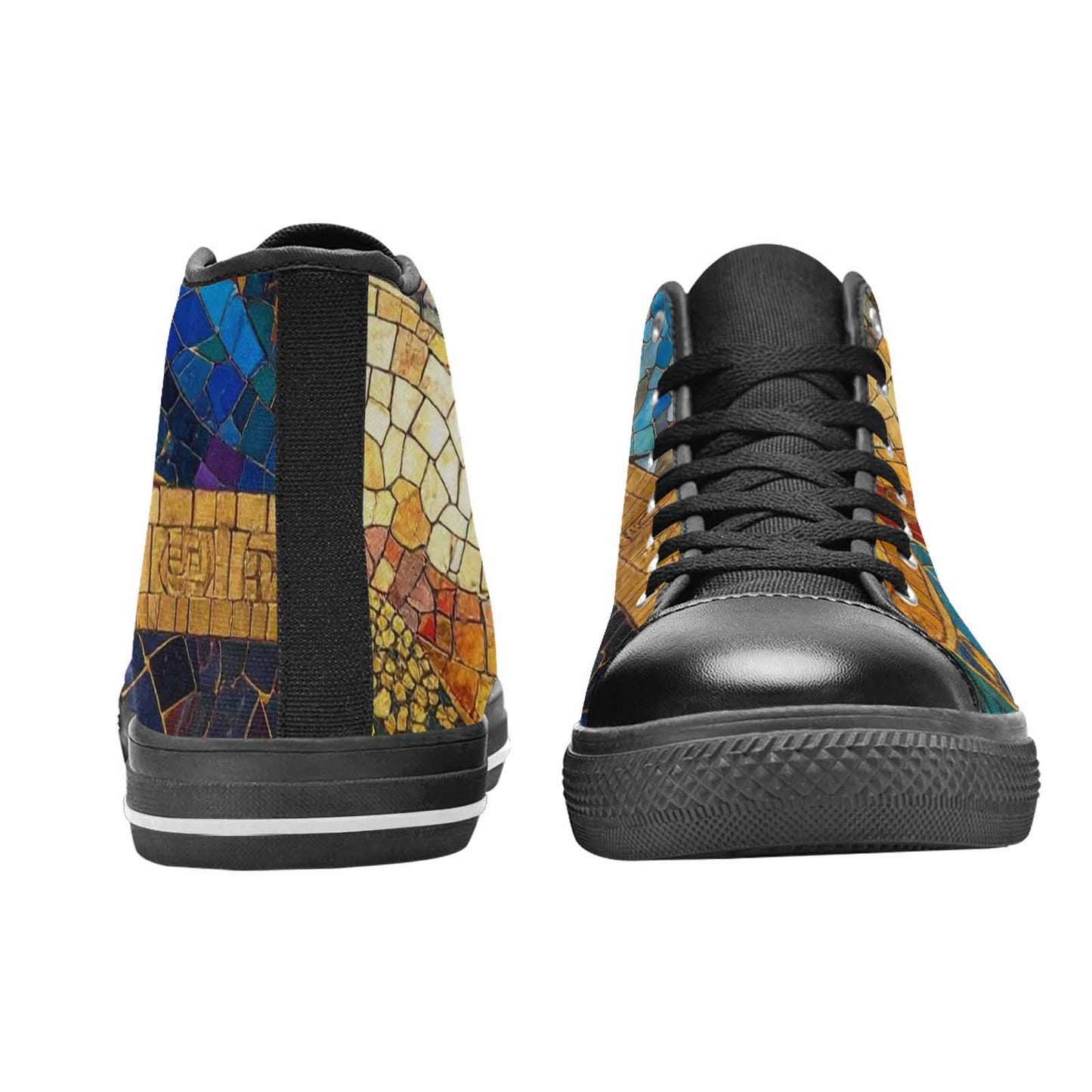 WOMEN'S Klimt-Style Gold Leaf High Top Canvas Grunge Custom Sneakers