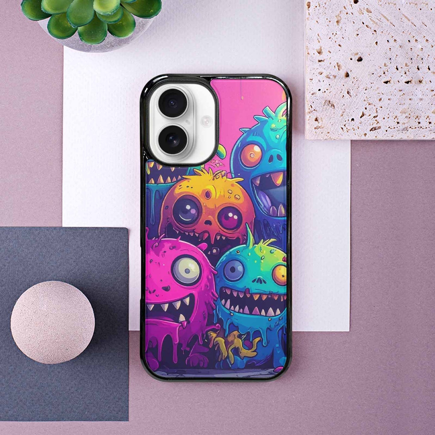 iPhone 16 Case — Overlapping Endlessly No Empty Space Monsters, Custom Printed Phone Case