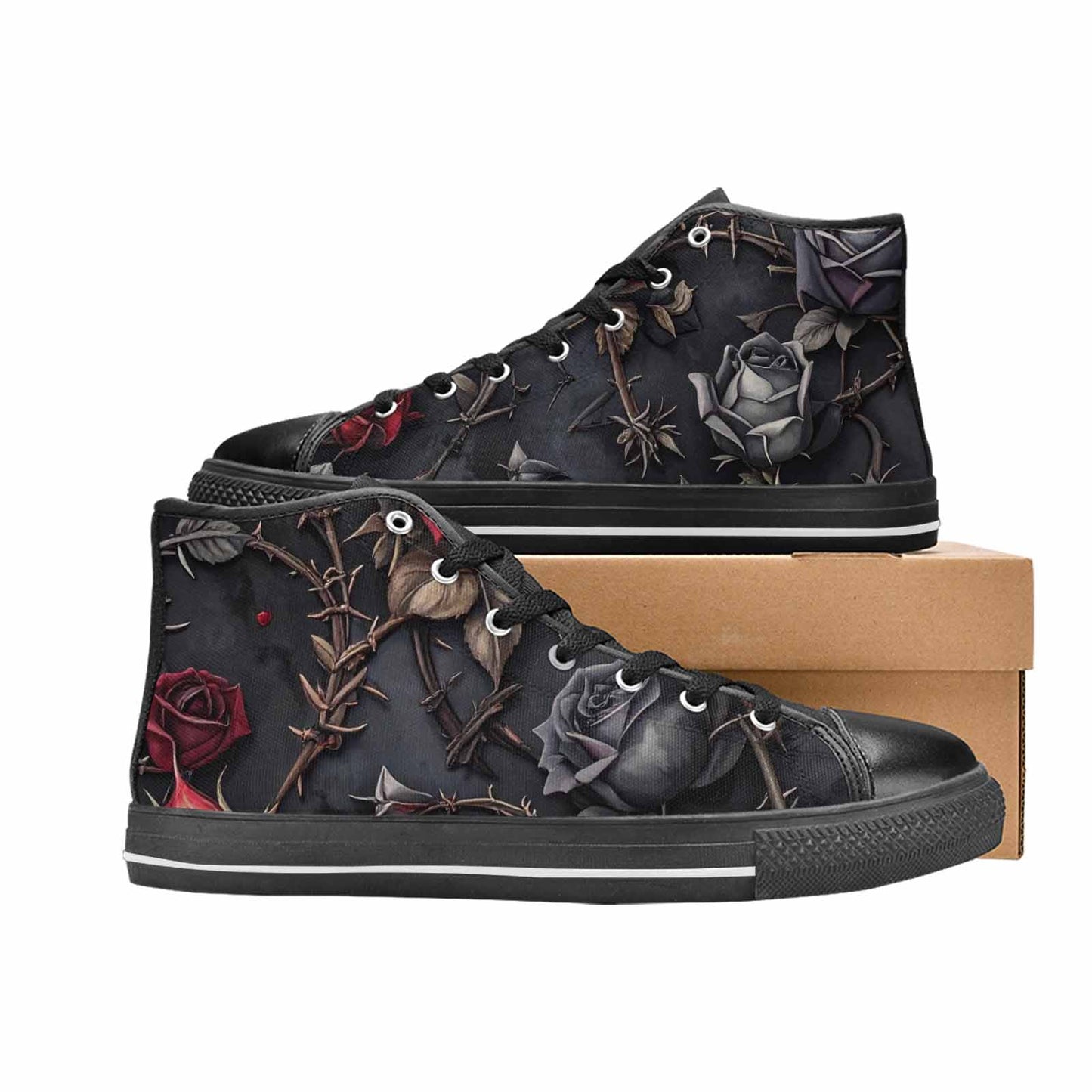 MEN'S Black Gothic Rose High Top Canvas Wallpaper Art Sneakers