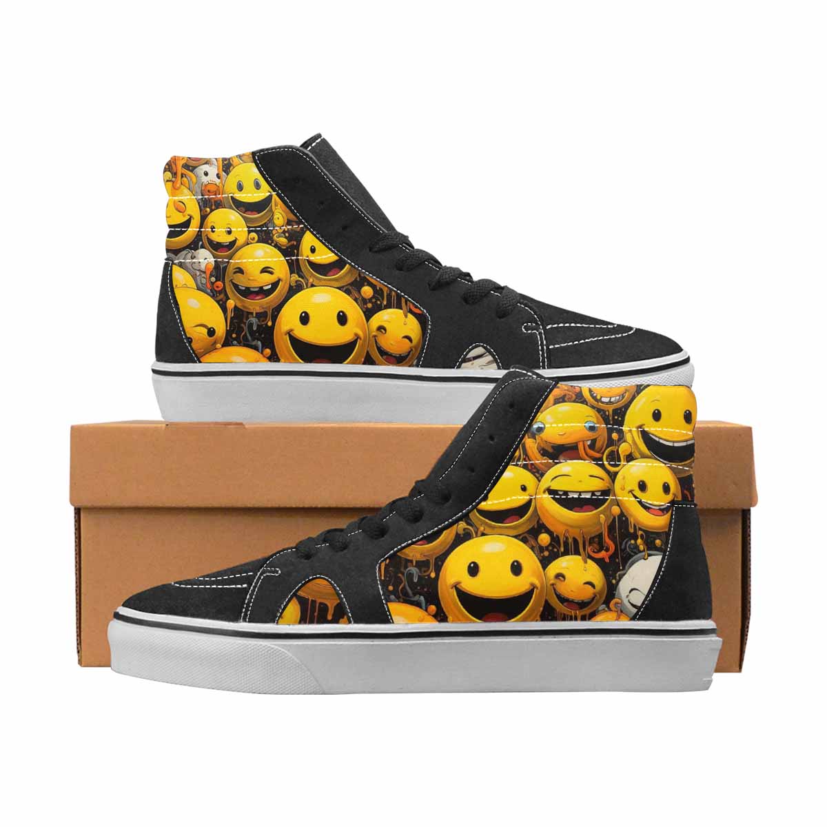 WOMEN'S Smiley Face High Top Canvas One Of A Kind Y2K Handmade Custom Shoes