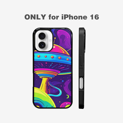 iPhone 16 Case — Alien Ufo Cartoon Art Pattern Groovy, Custom Designed Case Cover