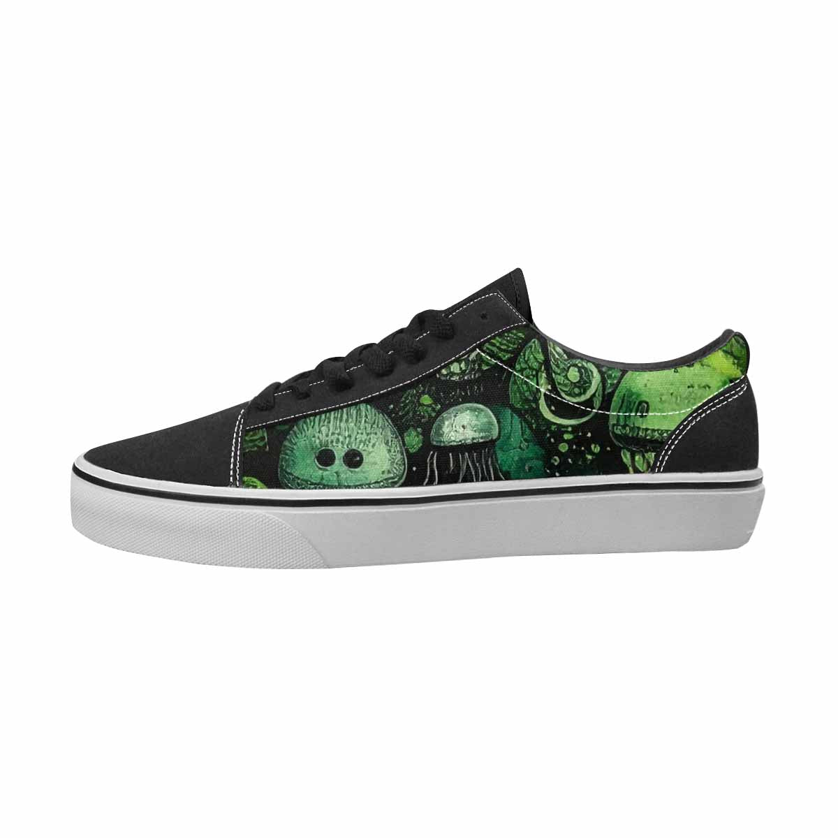 MEN'S Sea Creatures Black & Green Ink Canvas Custom Design Kaleidoscope Custom Shoes