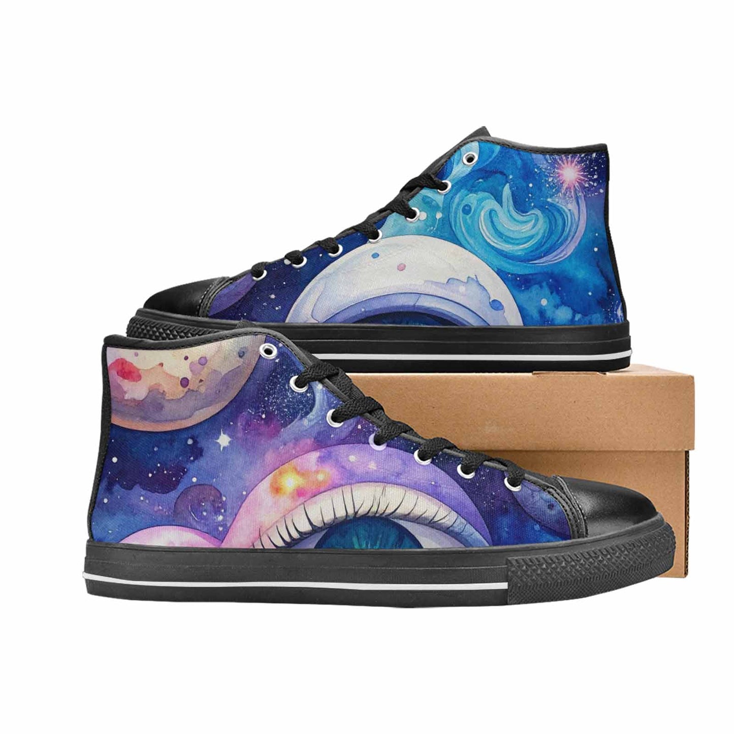 WOMEN'S Cartoon Eyeballs Galaxy High Top Canvas Vivid Custom Sneakers