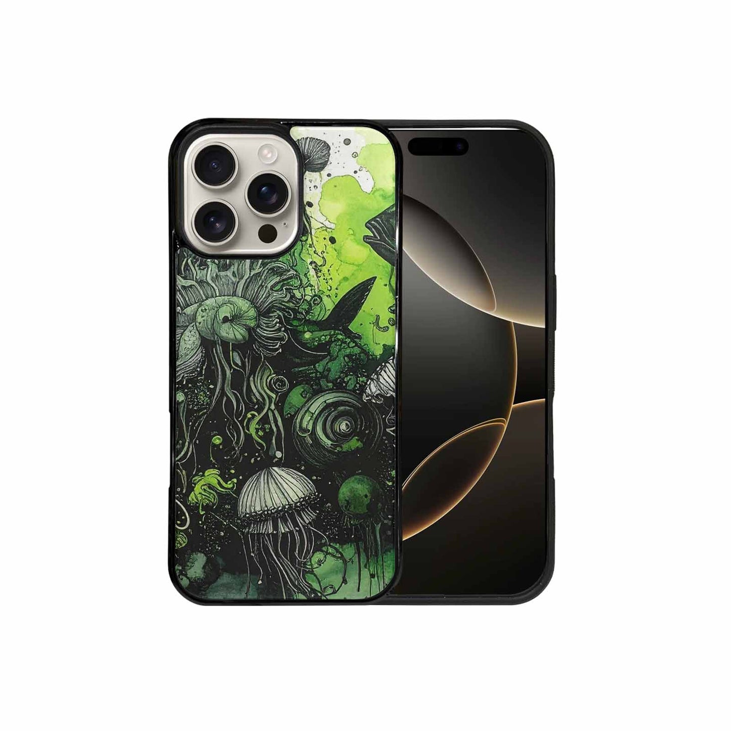 iPhone 16 Pro Max Case — Sea Creature Burst Black Green Ink, Original Design Phone Case