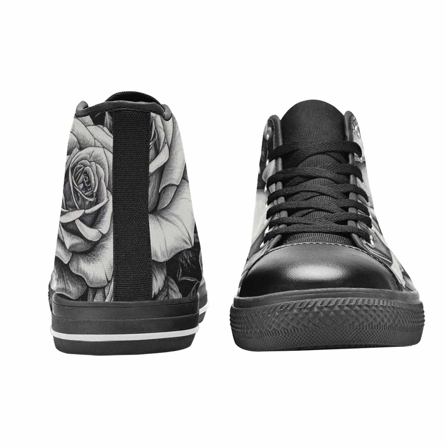 WOMEN'S Skulls Roses Pen Ink High Top Canvas Neon Fantasy Custom Sneakers