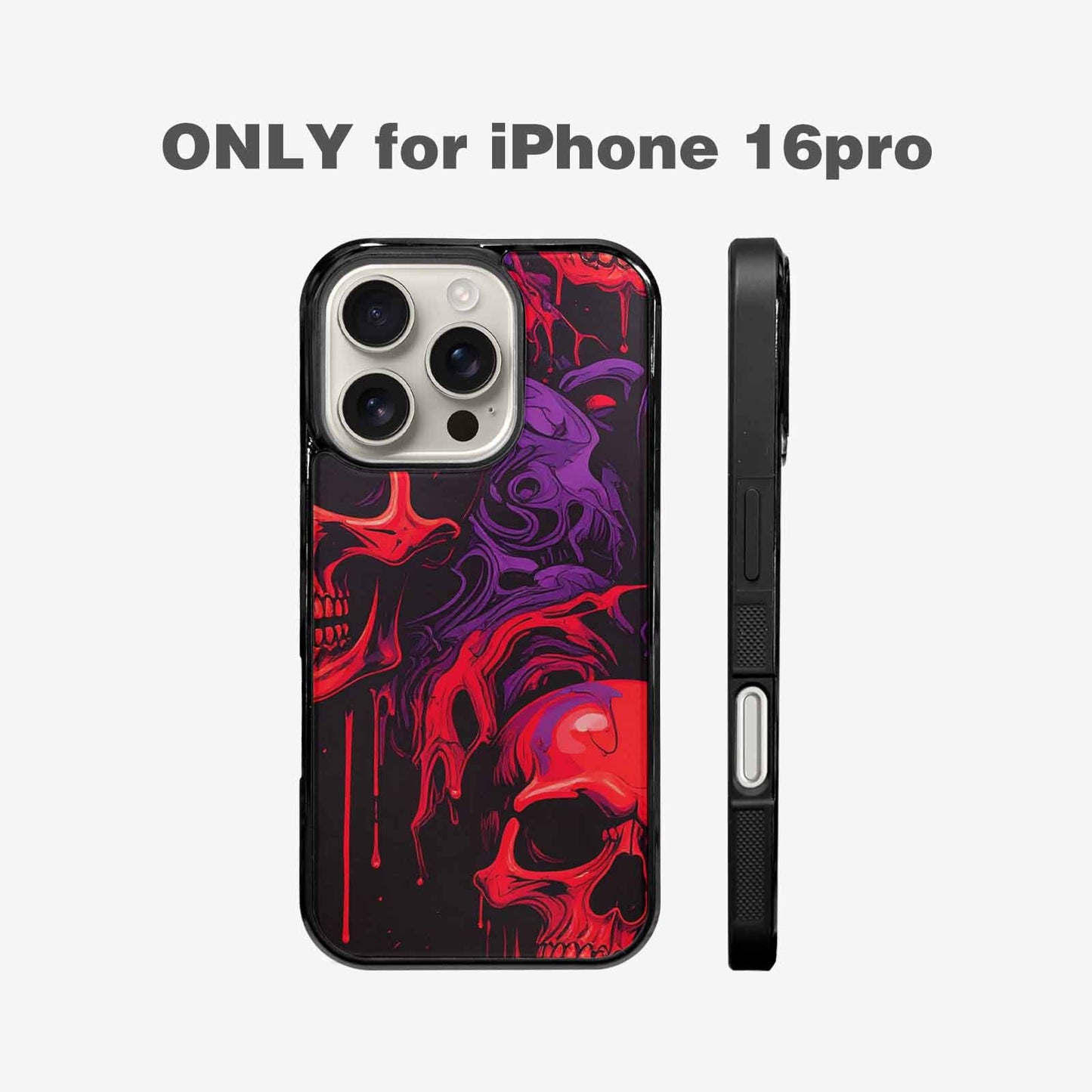 iPhone 16 Pro Case — Red Purple Skeletons Neon Drip Melting, Custom Print Case Cover