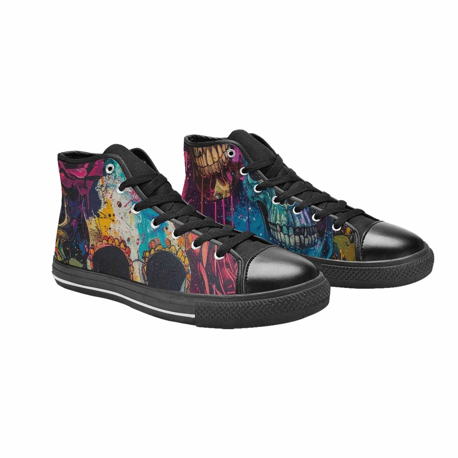 MEN'S Skulls Roses Acid Wash High Top Canvas Grunge Shoes