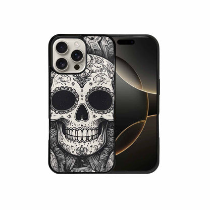 iPhone 16 Pro Max Case — Intricately Detailed Sugar Skulls In Black, Original Design Phone Case