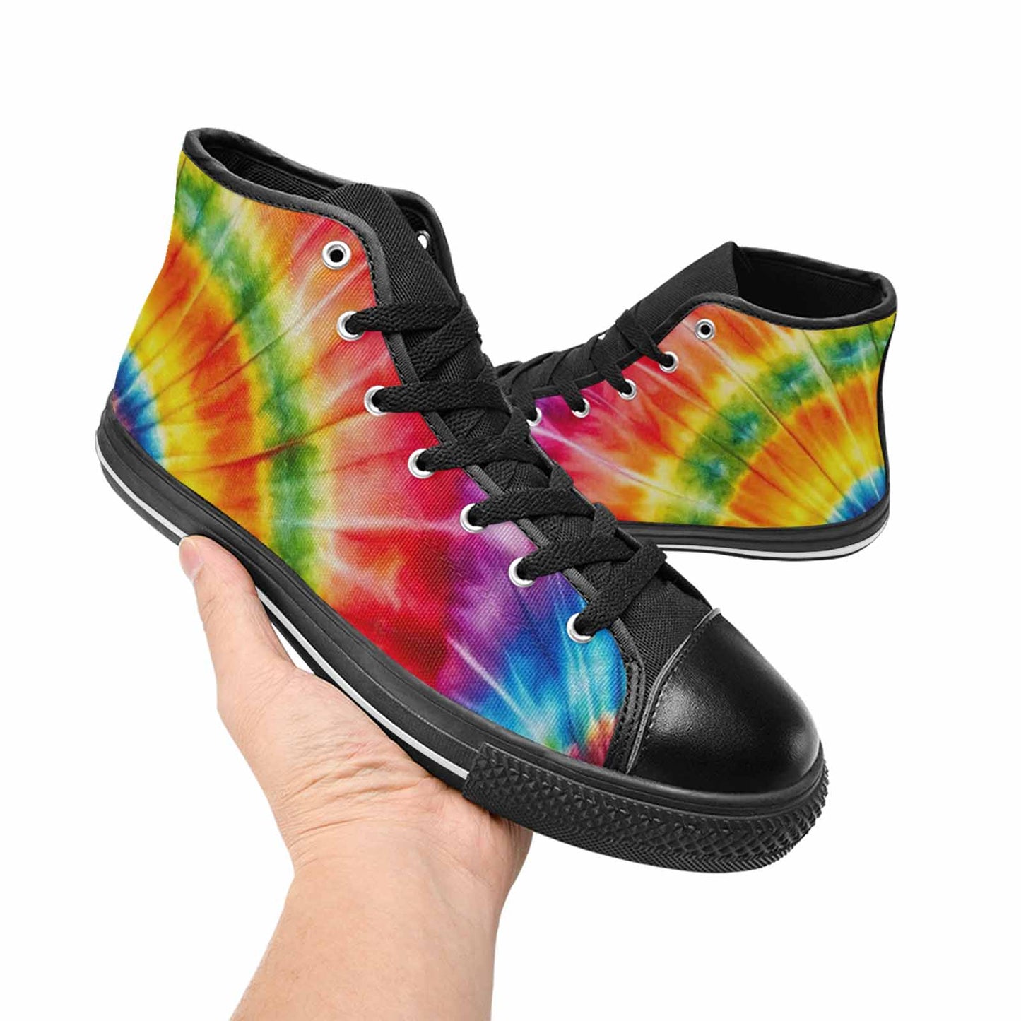 MEN'S Tie Dye Rainbow Spiral High Top Canvas Neon Fantasy Custom Sneakers