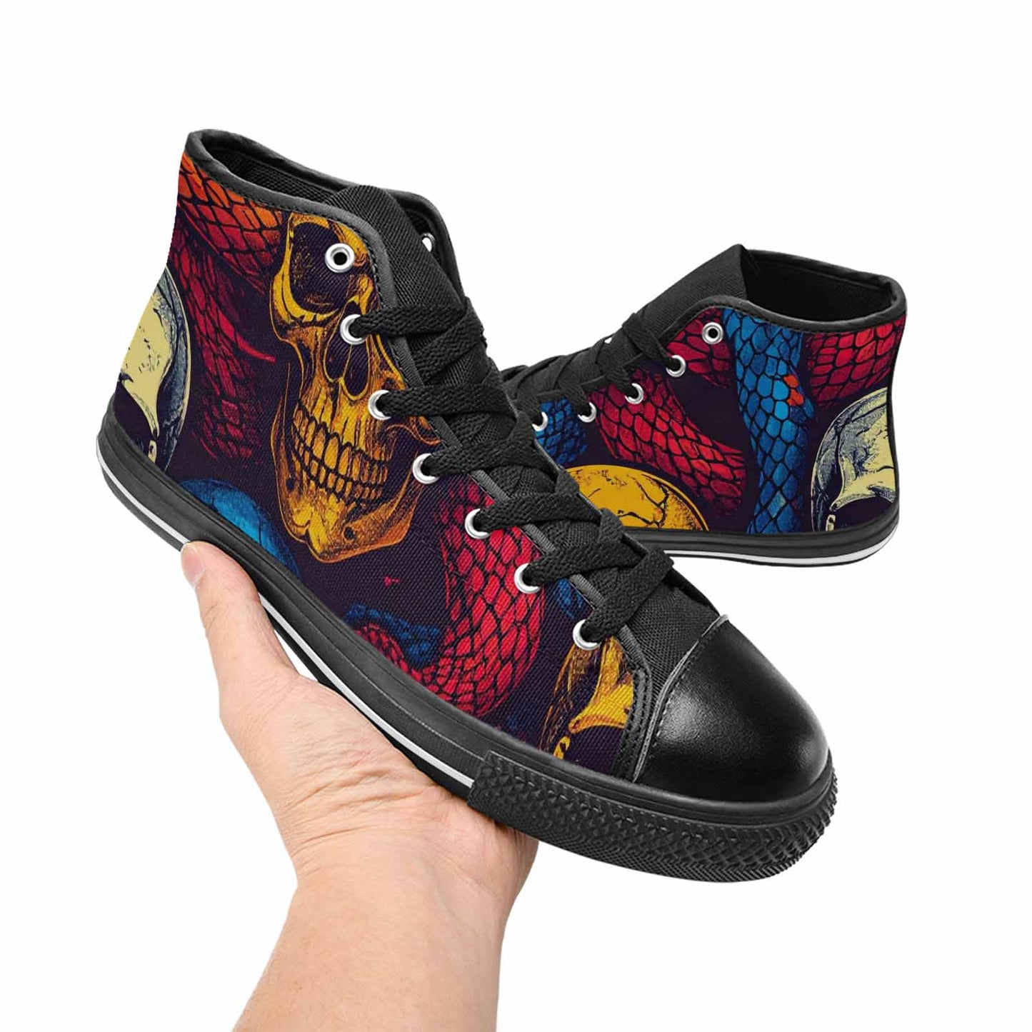 MEN'S Snake Skulls Print High Top Canvas Y2K Custom Shoes