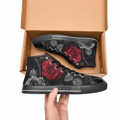 MEN'S Black Gothic Rose High Top Canvas Surreal Shoes