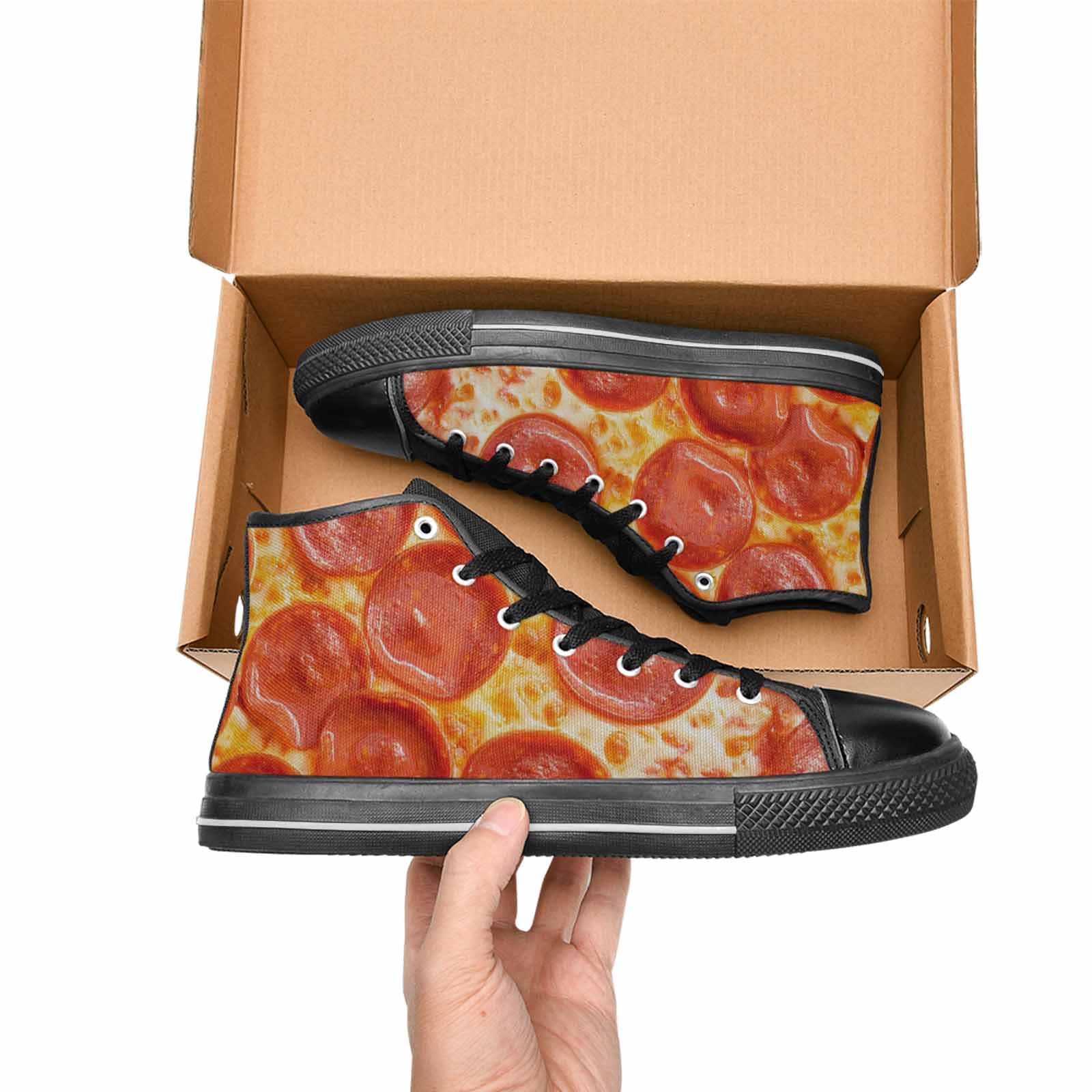 MEN'S Pepperoni Pizza Print High Top Canvas Grunge Sneakers