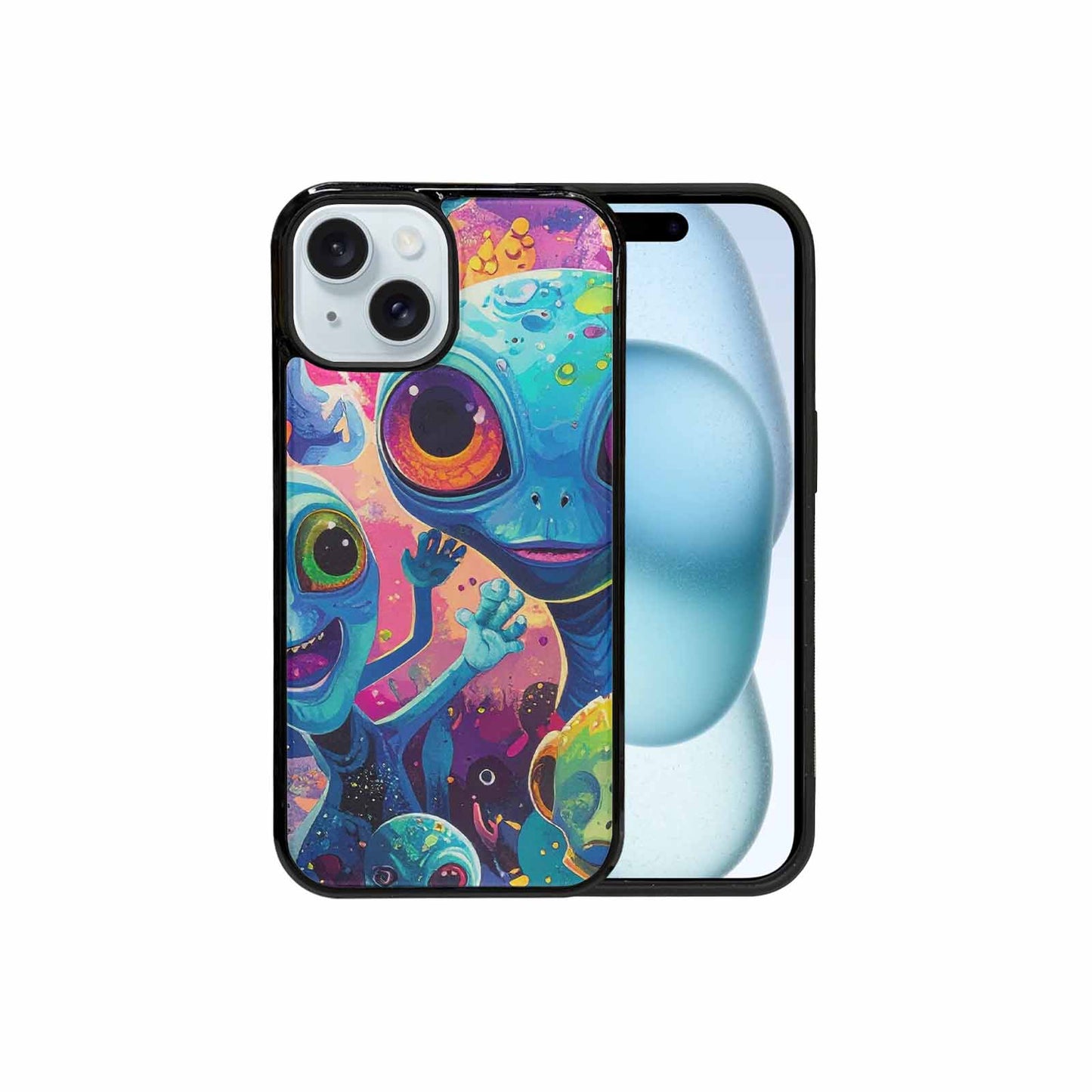 iPhone 15 Case — Cartoon Alien Characters, Custom Print Case Cover