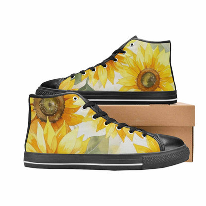 WOMEN'S Sunflowers Watercolor High Top Canvas Y2K Custom Sneakers