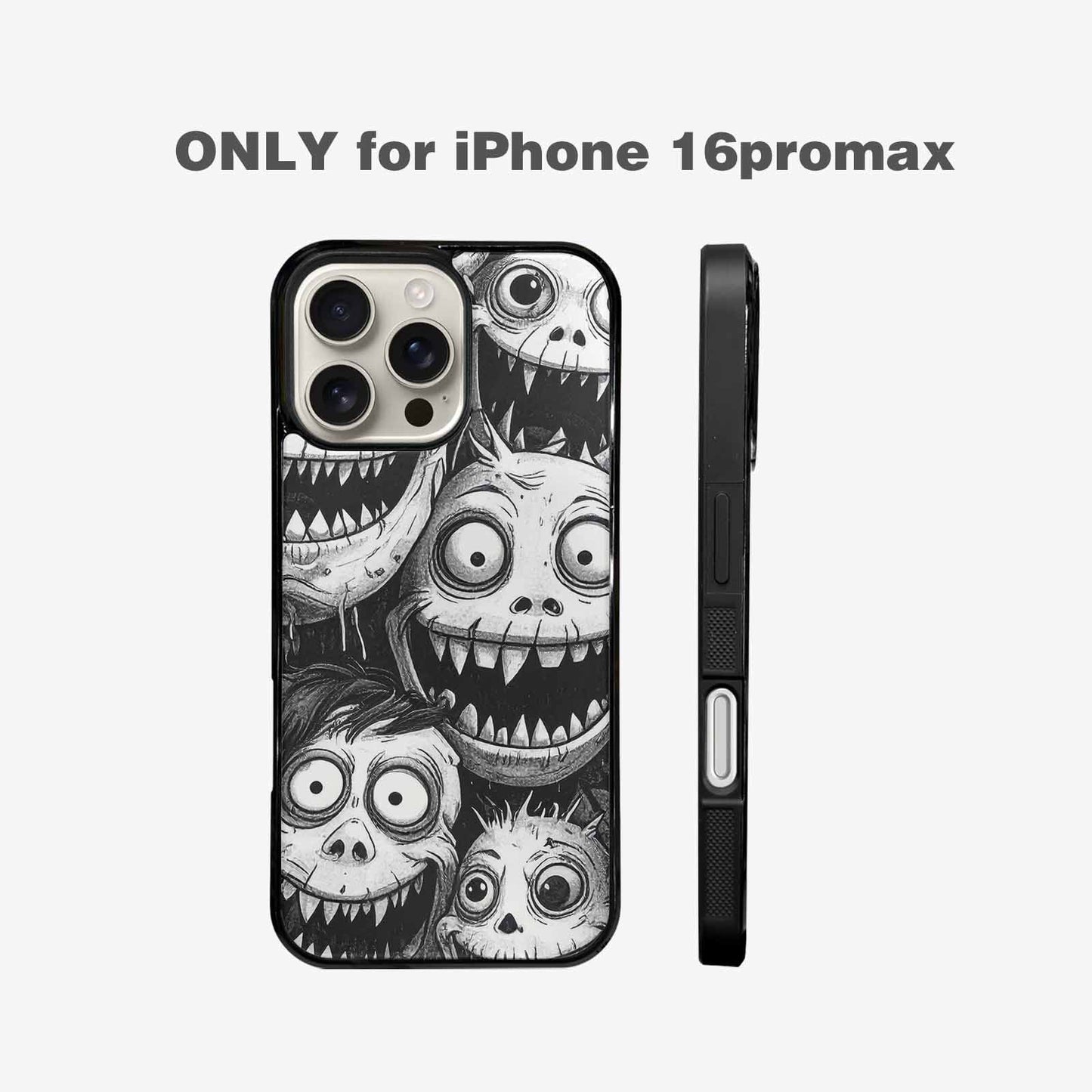 iPhone 16 Pro Max Case — Black And White Monster Face Collage, Original Design Phone Case