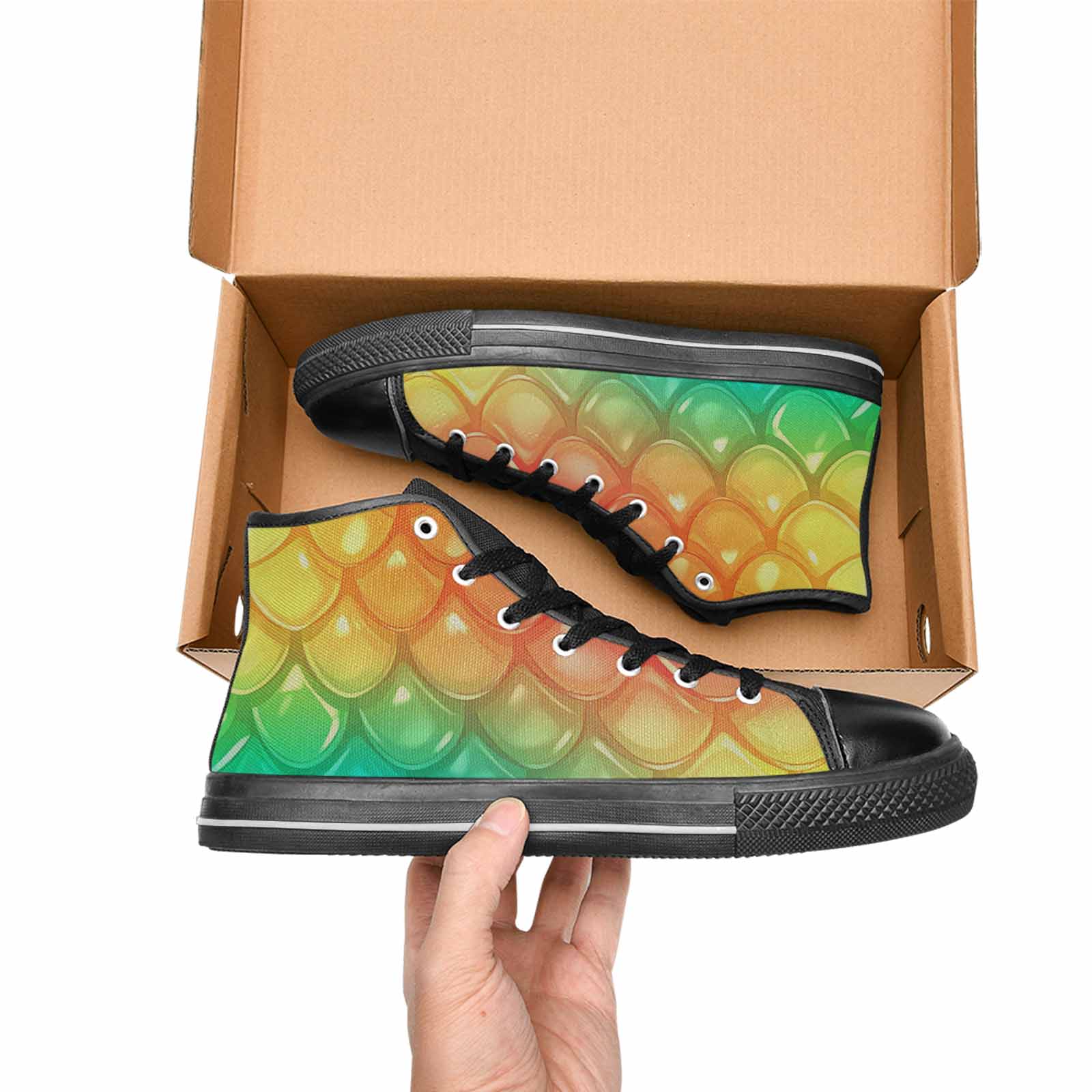 MEN'S Dark Snake Print High Top Canvas Vivid Custom Sneakers