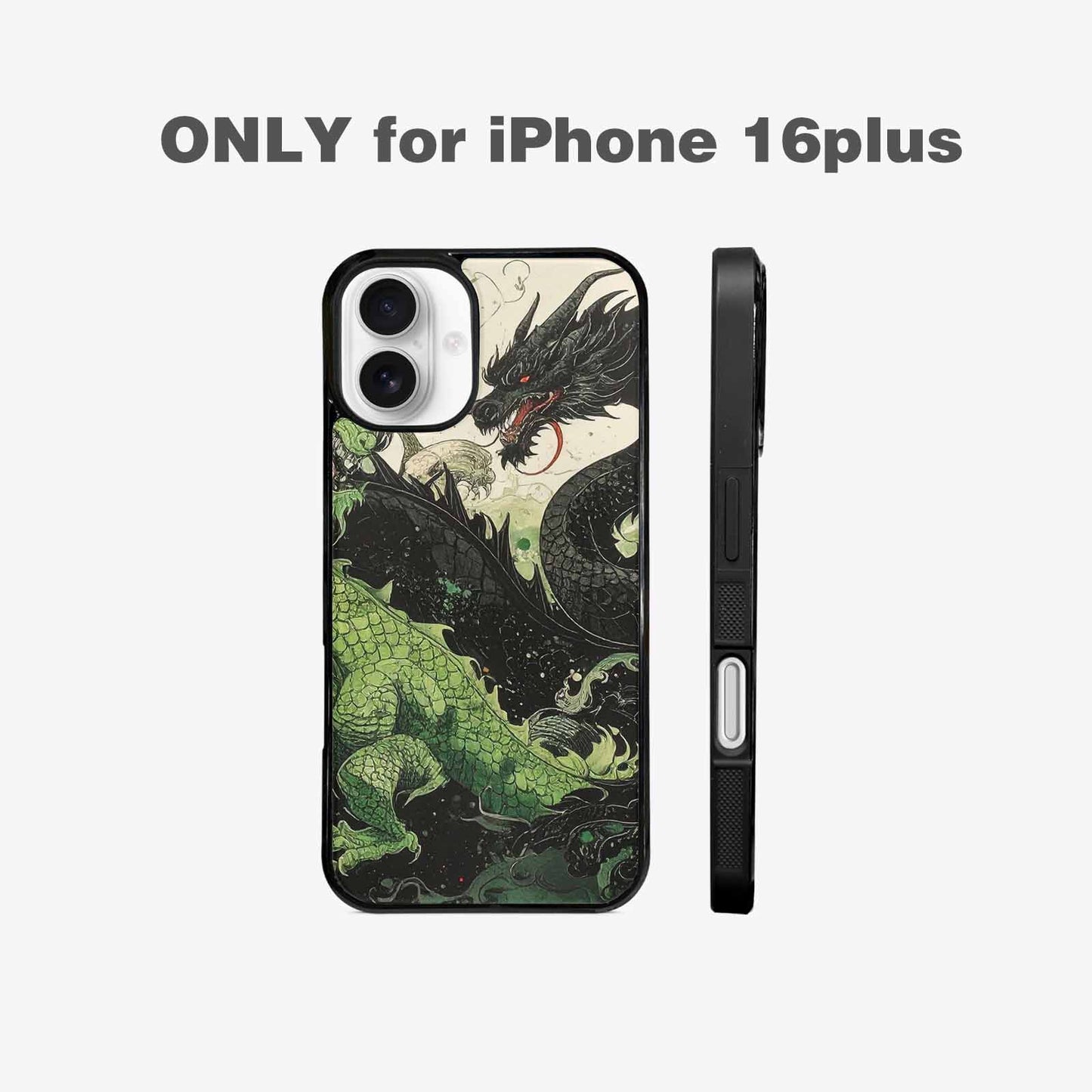 iPhone 16 Plus Case — Dragon Scale Black Green Ink Dragons, Unique Phone Case Design
