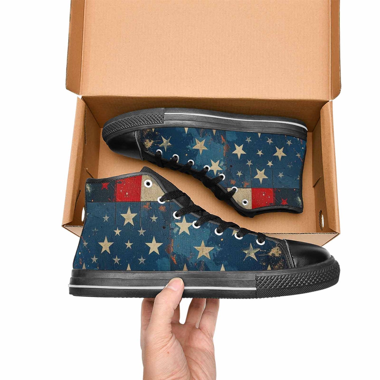 MEN'S American Flag Stars High Top Canvas Wallpaper Art Custom Shoes