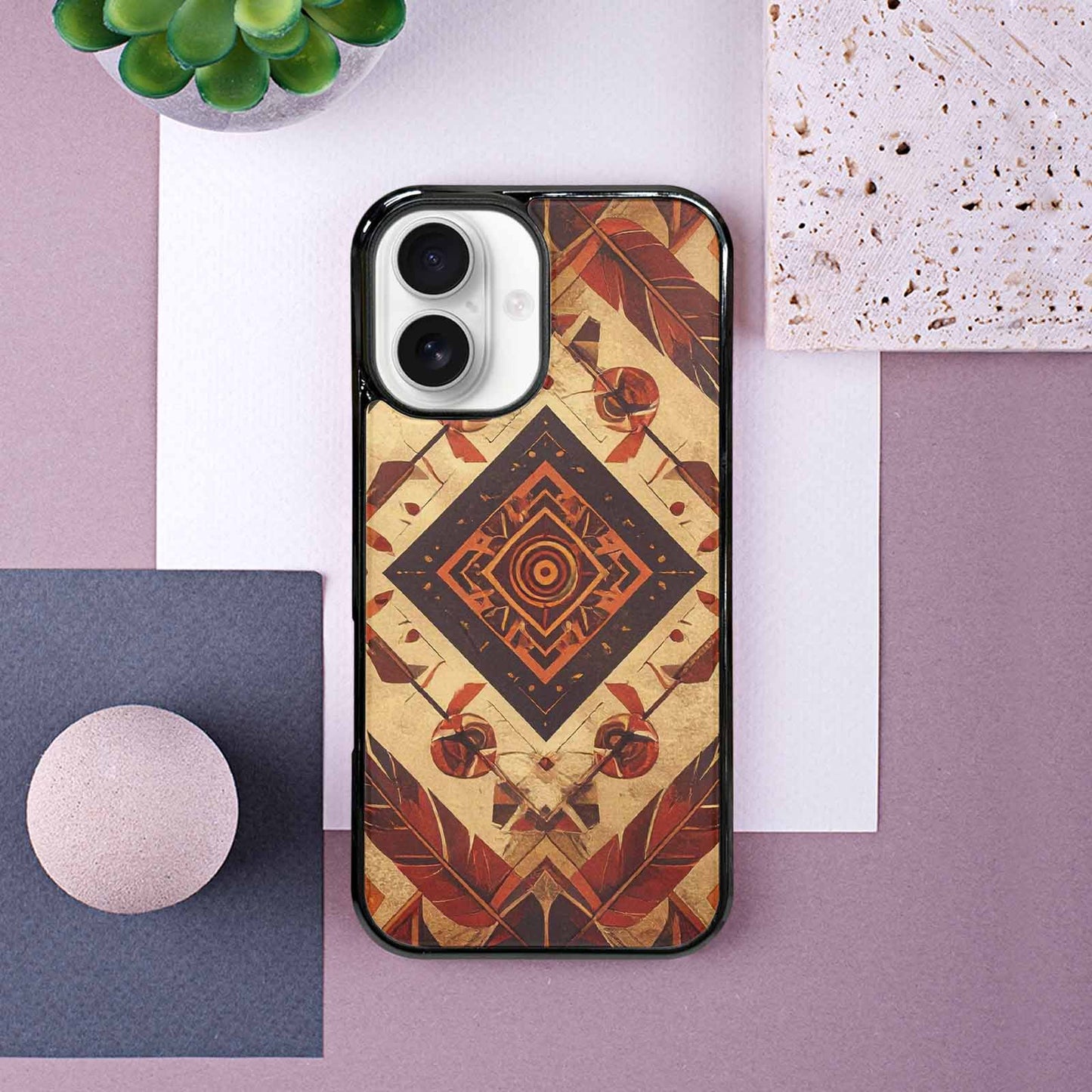 iPhone 16 Case — Native American Geometric Pattern Arrows Feathers, Custom Print Case Cover