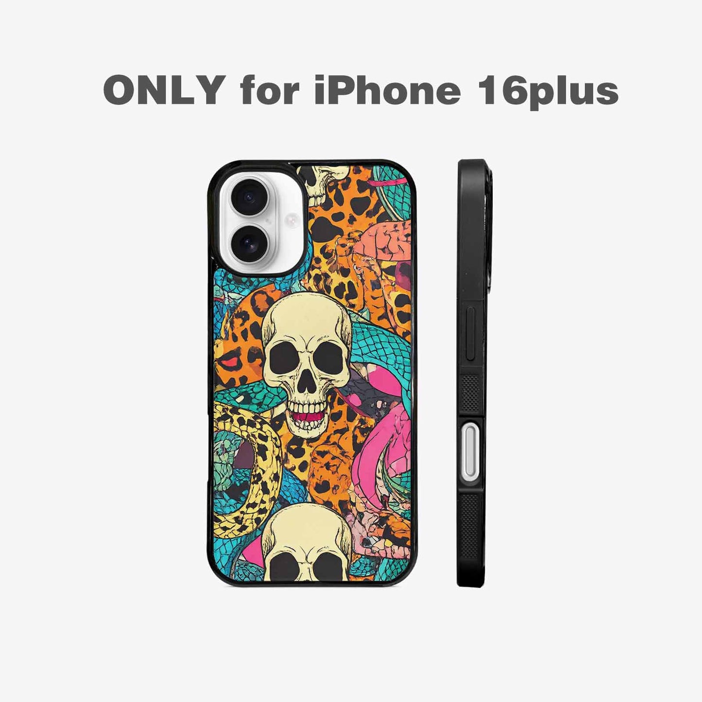 iPhone 16 Plus Case — Snake Print Skull Custom, Original Design Phone Case
