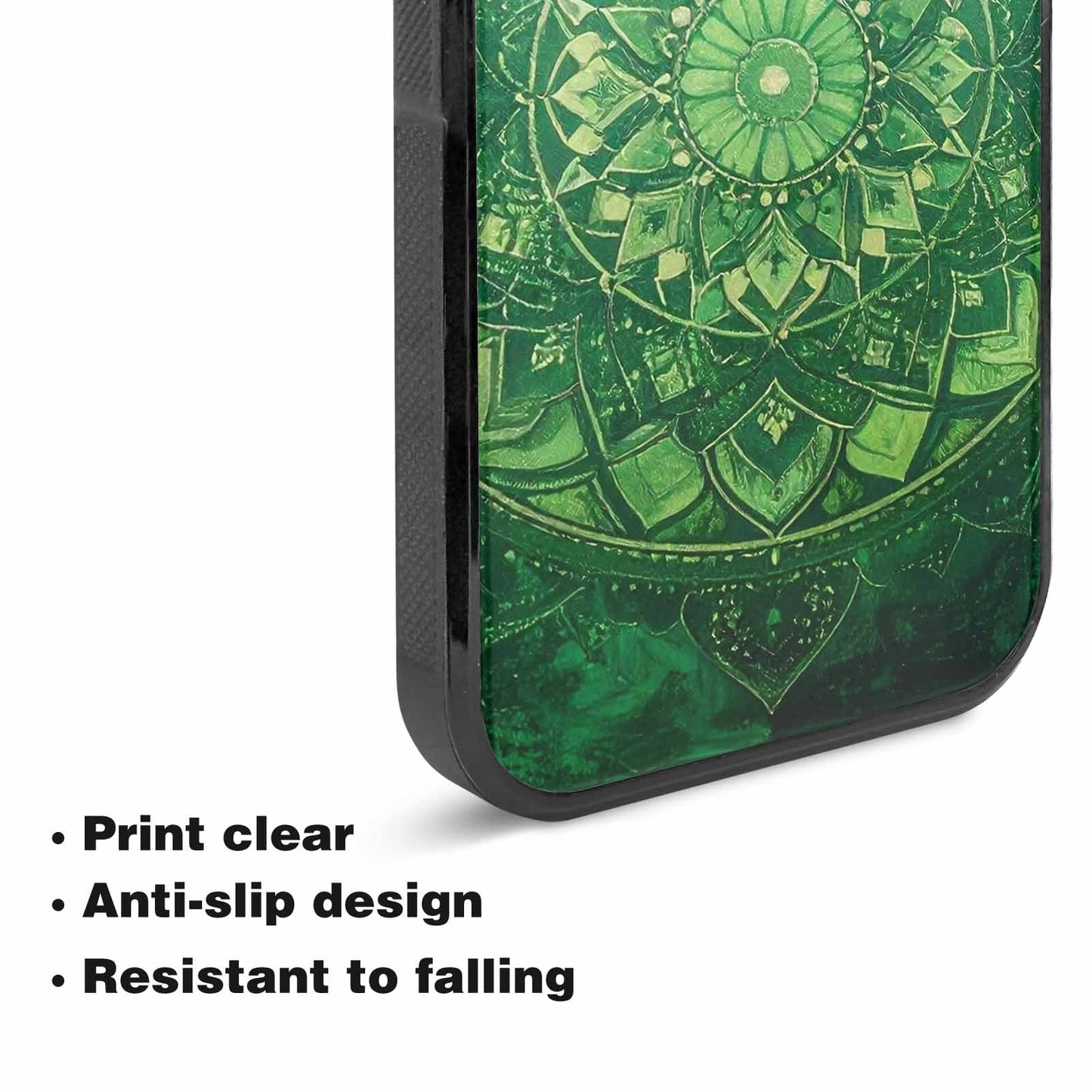 iPhone 15 Case — Green Mandala Bohemian Print Edge To, Original Design Phone Case