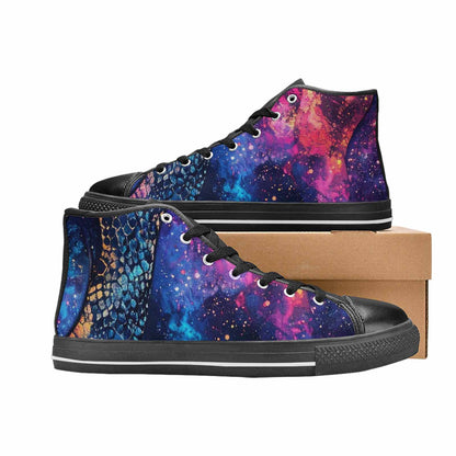 WOMEN'S Galaxy Snake Print High Top Canvas Surreal Custom Shoes
