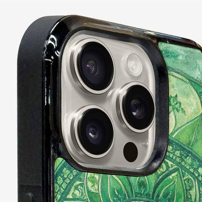 iPhone 16 Pro Case — Green Mandala Bohemian Print Edge To, Custom Made Phone Cover