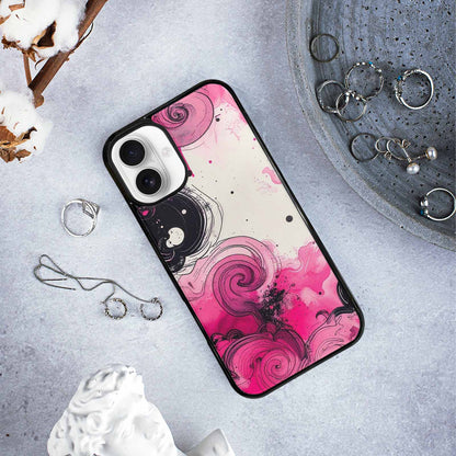 iPhone 16 Plus Case — Van Gogh Swirl Black Pink Ink, Original Design Phone Case