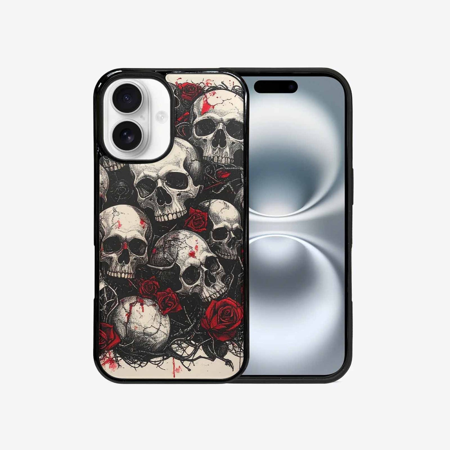 iPhone 16 Case — Skull And Roses Black Red Ink, Customized Protective Case