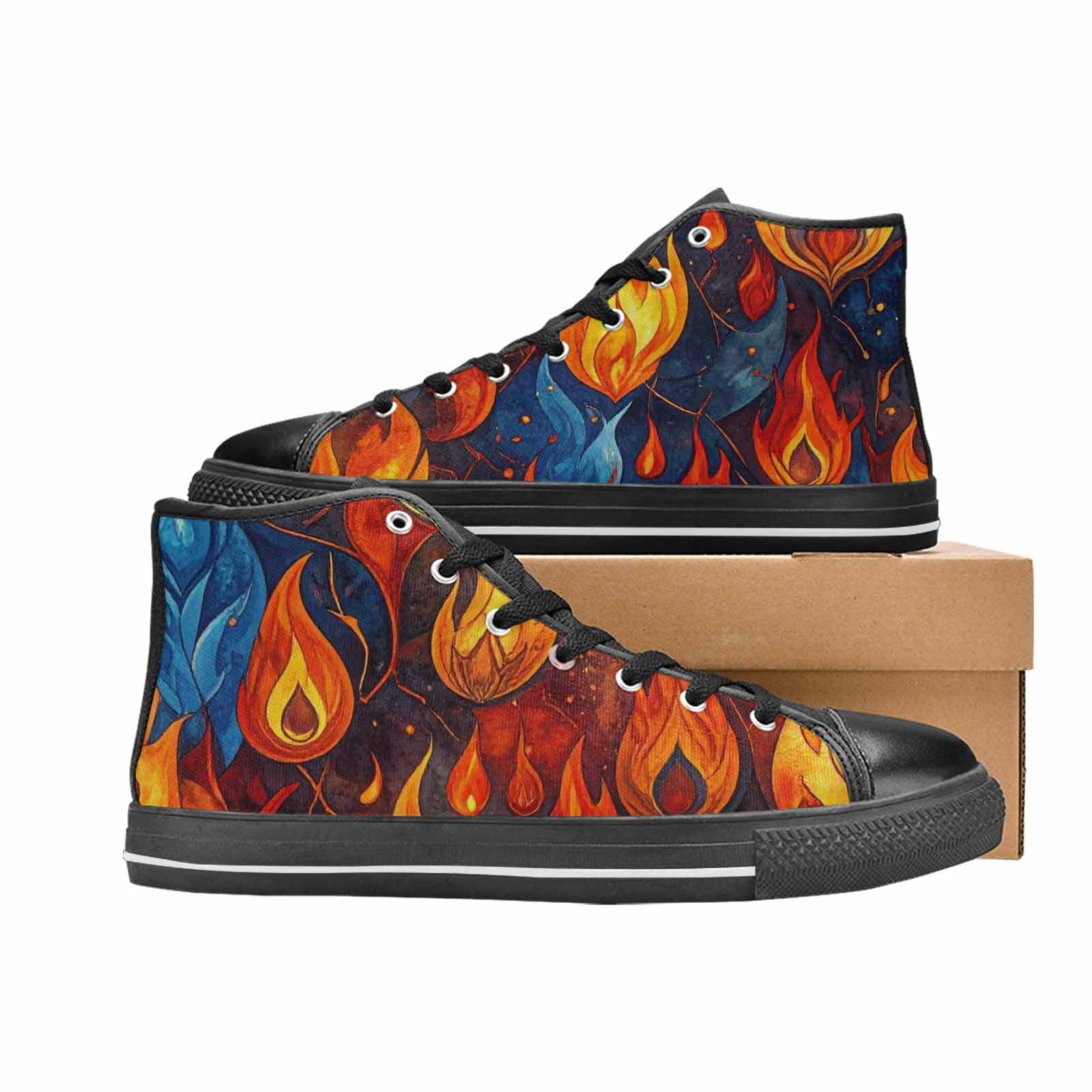 WOMEN'S Fire Flame High Top Canvas Wallpaper Art Sneakers
