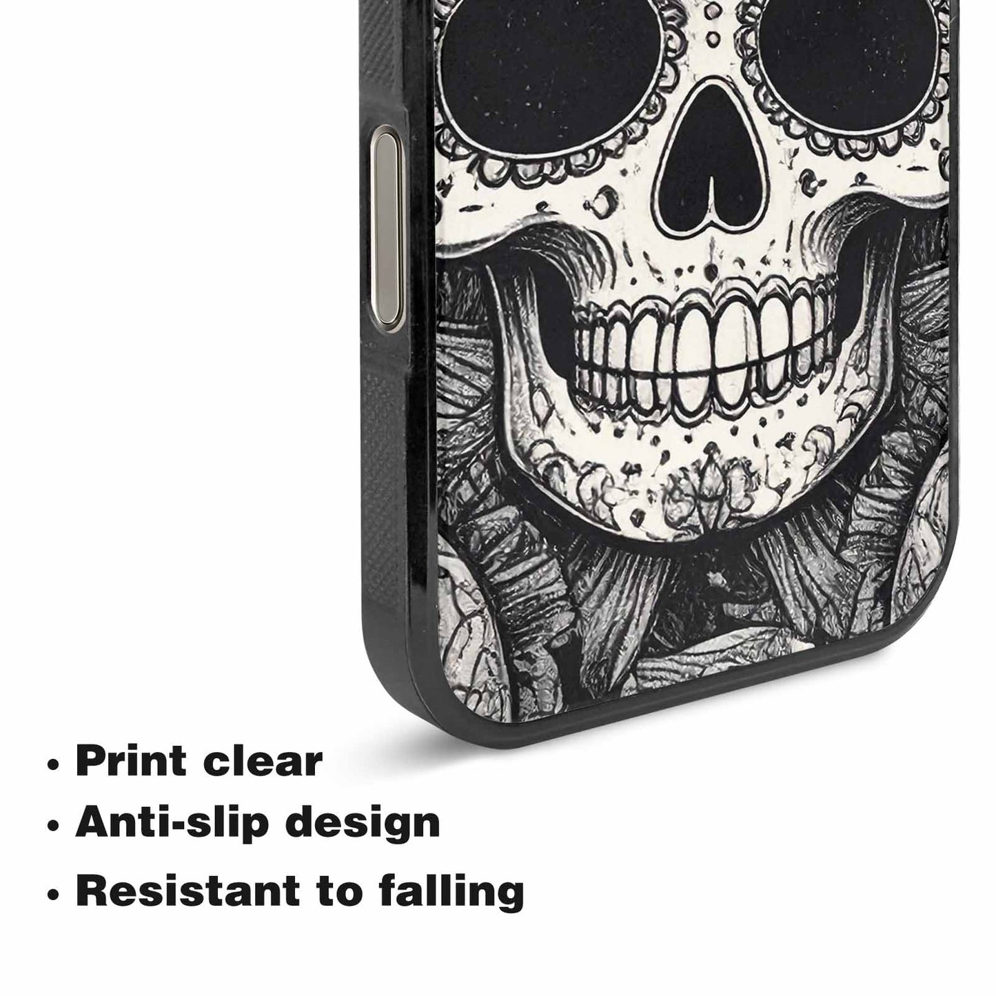 iPhone 16 Pro Case — Intricately Detailed Sugar Skulls In Black, Custom Phone Case