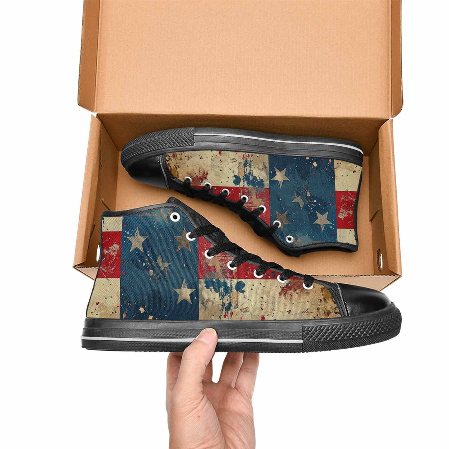 MEN'S American Flag Stars High Top Canvas Dark Academia Custom Sneakers