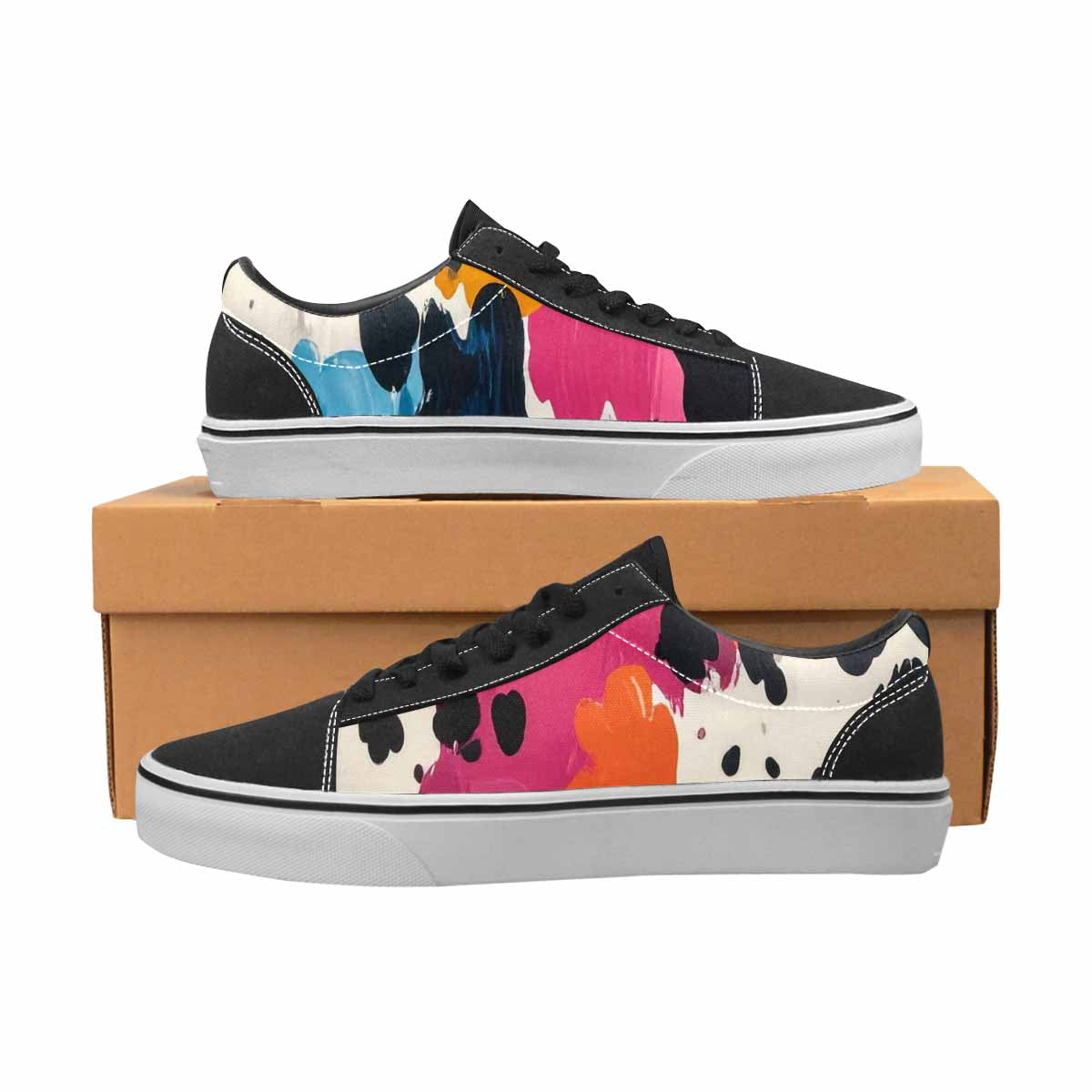 WOMEN'S Cow Animal Print Canvas Lace-Up Dark Academia Custom Sneakers