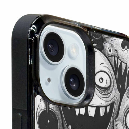 iPhone 15 Plus Case — Black And White Monster Face Collage, Custom Designed Case Cover