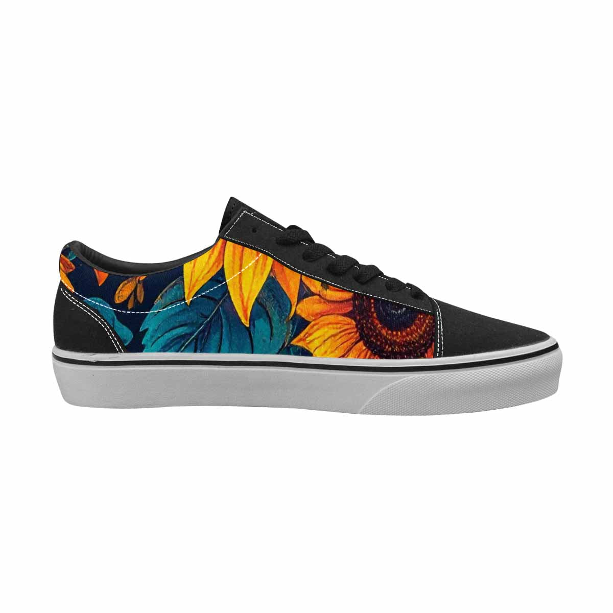 WOMEN'S Sunflower Skulls Print Canvas Lace-Up Vivid Sneakers