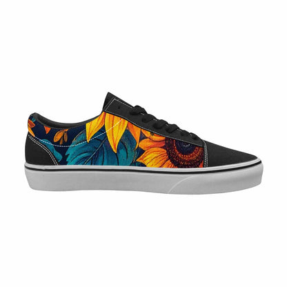 WOMEN'S Sunflower Skulls Print Canvas Lace-Up Vivid Sneakers