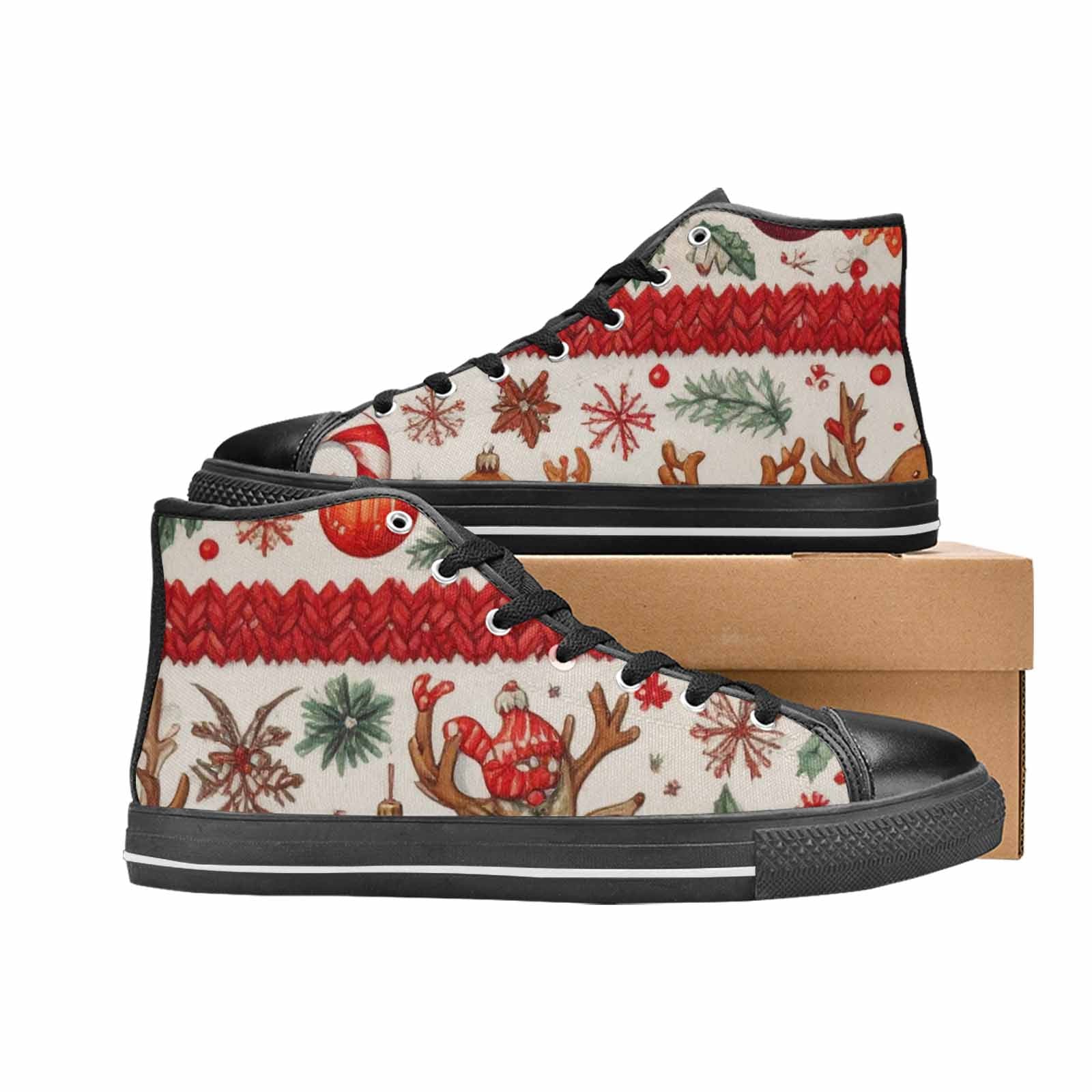 MEN'S Christmas Holly Snowflake High Top Canvas Cottagecore Sneakers